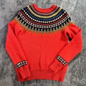 J Crew Women's‎ Fair Isle Knit wool blend Red Geometric Pattern Crew Neck Size S